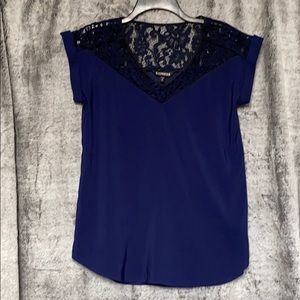 Express Blue and Black Lace Short Sleeve Shirt